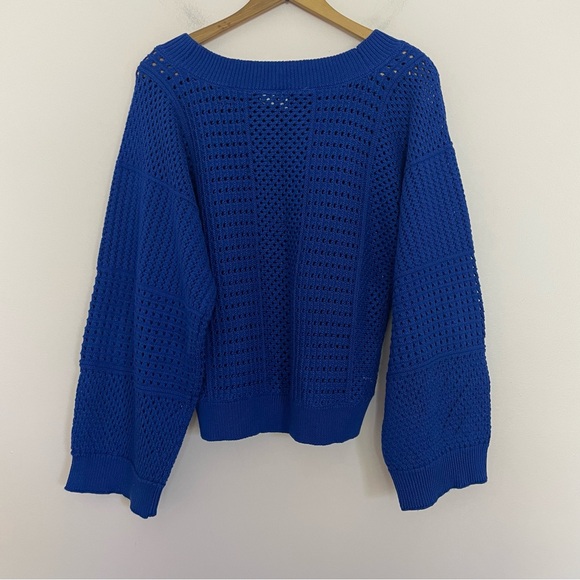 Anthropologie Moth Blue Reese Knit Patchwork Style Wide Long Sleeve Sweater XS - Picture 2 of 4